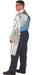Man wearing silver Chicago Protective Apparel 564-ACK-50 Open Back 19 oz 50 Inch Coat on white background