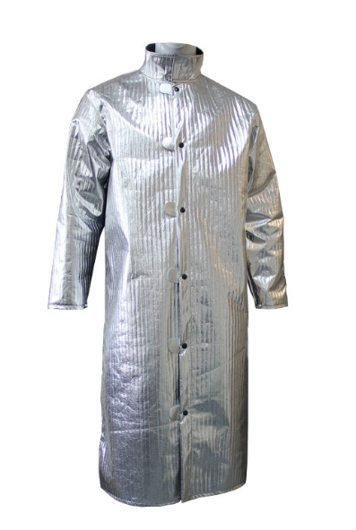 Silver Chicago Protective Apparel 603-A3D Aluminized 50 Inch Coat 14 oz Z-Flex with Micro Perforation (Style A) on white background