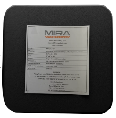 MIRA MT-LVL4-SP2 Tactical Level 4 Body Armor Side Plate 6x8x1” | No Tax and Free Shipping