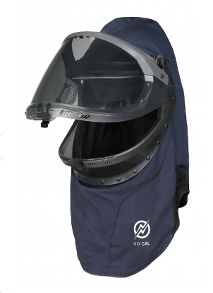  Navy blue and black NSA Enespro H65UQUQ40LFL 40cal Arc Flash Hood with Pureview Faceshield & Light