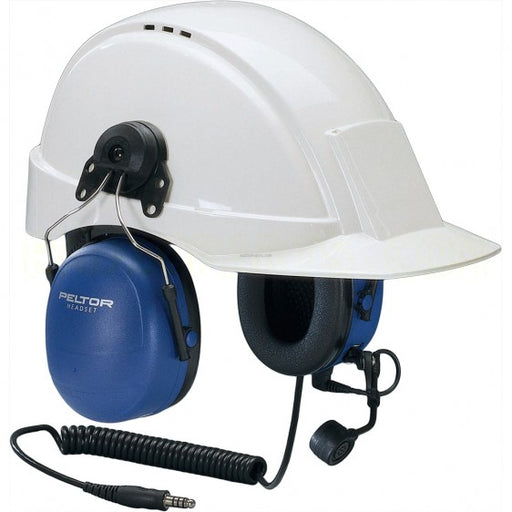 Blue, white, black 3M Peltor MT7H79P3E-FM-50 FM Headset on white background