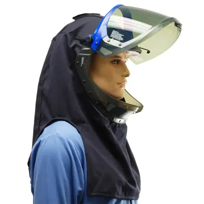 Person wearing Chicago Protective Apparel SWH-20H3P Arc Flash Hood w/Advanced Lift Front Face Shield