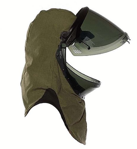 Green Enespro National Safety Apparel H65NPQH40LF Arcguard Revolite 40cal Arc Flash Hood on white background