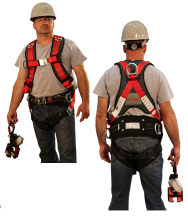 Man wearing red and black Miller by Honeywell 733-201 Saf-T-Climb Harness  on white background