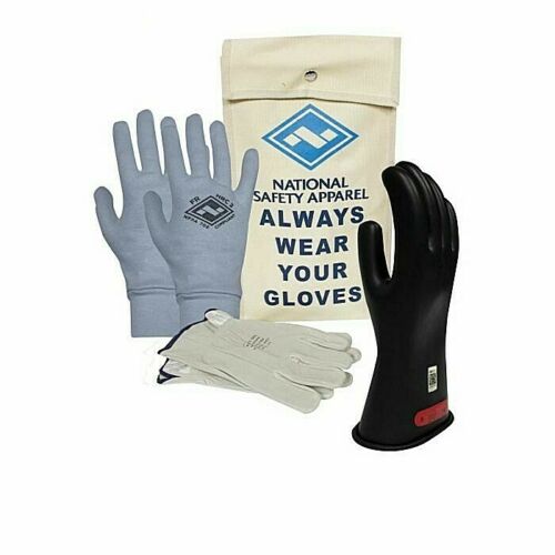 Black, gray, white kit National Safety Apparel Enespro KITGC0 AG CLASS 0 Arcguard Rubber Voltage Glove Kit on white background
