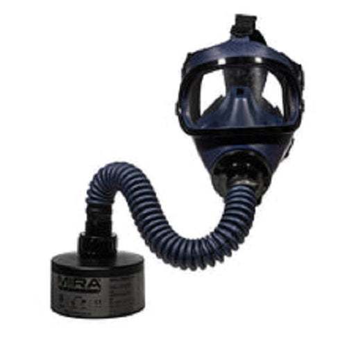 Mira Childs Nuclear Survival Kit black MD1-01 gas mask, hose, CBRN filter against white background