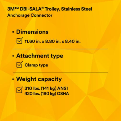 3M DBI-SALA 2103147  I-Beam Trolley Anchor  Stainless Steel Fits 3 - 8 in Wide 11/16 in Thick | No Sales Tax and Free Shipping