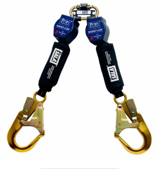 Black, gold, blue 3M DBI-SALA 3101504 Nano-Lok Hot Work Twin-Leg Personal Self-Retracting Lifeline Kevlar Fiber Web 6 ft