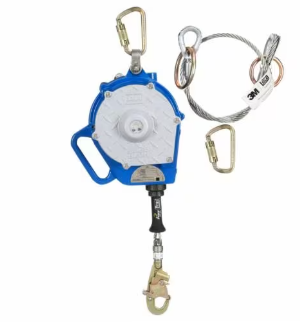 Blue, white, gold 3M DBI-SALA Sealed-Blok 3-Way Retrieval Self-Retracting Lifeline 3400149 Stainless Steel Cable Snap Hook 50 ft Class 1