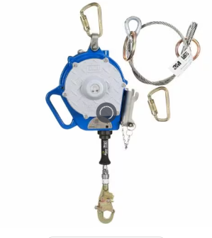 White, blue, silver 3M DBI-SALA 3400150 Sealed-Blok 3-Way Retrieval Self-Retracting Lifeline with Bracket Stainless Steel Cable Snap Hook 50 ft