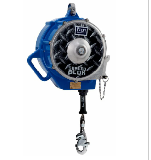 Blue and silver 3M DBI-SALA 3400171 Sealed-Blok 3-Way Retrieval Self-Retracting Lifeline with Bracket Stainless Steel Cable 130 ft. OSHA 