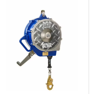 Silver and blue 3M DBI-SALA 3400975 Sealed-Blok 3-Way Retrieval Self-Retracting Lifeline Galvanized Cable 130 ft