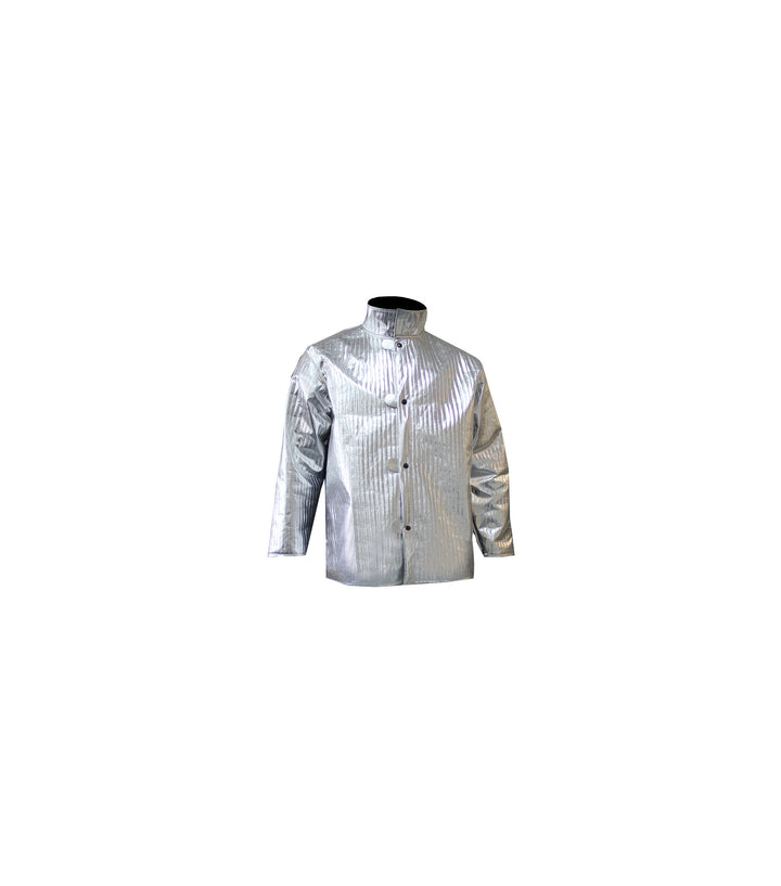 Silver CHICAGO PROTECTIVE APPAREL 600-A3D Aluminized 30” JACKET on white background