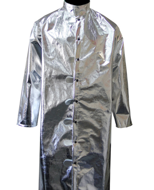 Silver Chicago Protective Apparel 603-ABF Aluminized 50 Inch Coat 7 oz Ripstop Basofil (Style A) on white background