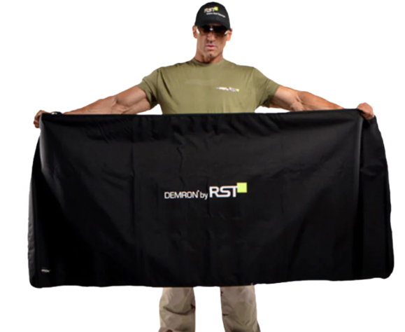 Man holding black Radshield CRWBKT Demron Crew X-Ray Protection Blanket