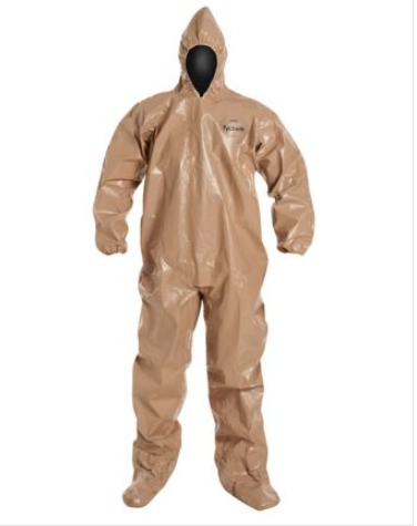 DuPont C3122T TN Tychem 5000 Coverall Standard Fit Hood Elastic Wrists Attached Socks Storm Flap with Adhesive Closure Taped Seams Tan | No Tax