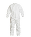 White DuPont IC182B Tyvek IsoClean Coverall Bound Seams Bound Neck Raglan Sleeve Design Covered Elastic Wrists and Ankles Zipper Closure