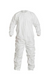 white DuPont IC255B Tyvek IsoClean Coverall Bound Seams Elastic Thumb Loops Bound Neck Dolman Sleeve Design 