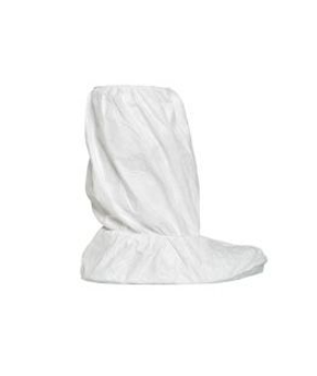 white DuPont IC444S Tyvek IsoClean Boot Cover Serged Seams PVC Sole Elastic Opening Elastic Ankles 15" High