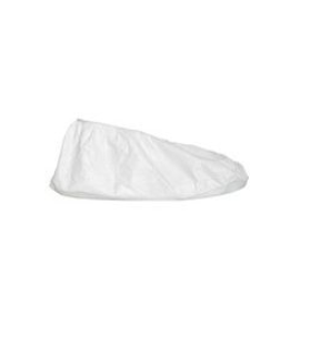 white DuPont IC461S Tyvek IsoClean Shoe Cover Serged Seams PVC Sole Elastic Opening Elastic Toe 5" High