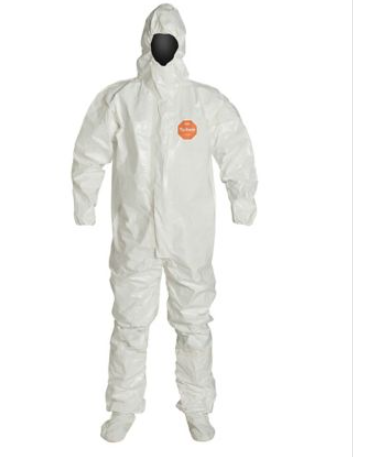 DuPont SL128TWH Tychem 4000 Coverall Respirator Fit Hood Elastic Wrist Attached Socks with Outer Boot Flaps