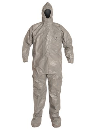 DuPont TF169T GY Tychem 6000 Coverall. Respirator Fit Hood. Elastic Wrists Attached Socks Double Storm Flap Taped Seams Gray | No Tax