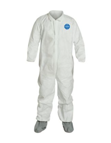 DuPont TY121S Tyvek 400 Coverall Collar Elastic Wrists Attached Skid-Resistant Boots Serged Seams White