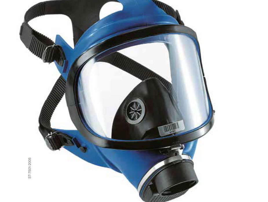 Black and Blue Draeger R55790 X-Plore 6570 RA-Sl(bl)-PC-K/bl Gas Mask  on white background