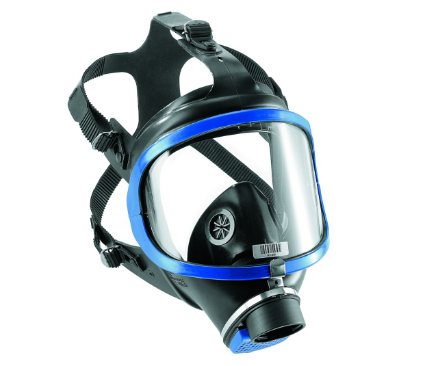 Black and blue Draeger R55800 X-Plore 6300 RA-EPDM-PMMA-K/Bl Full Facepiece Respirator on white background