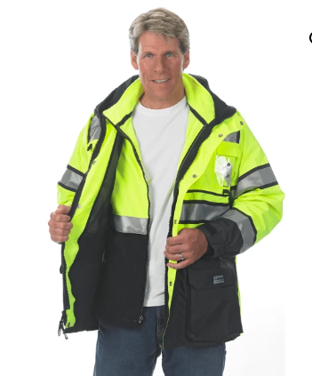 Hi Viz lime yellow and black LAKELAND CANSIP2L ANSI Plus 2 Parka w/ Zip-Out Inner Shell 