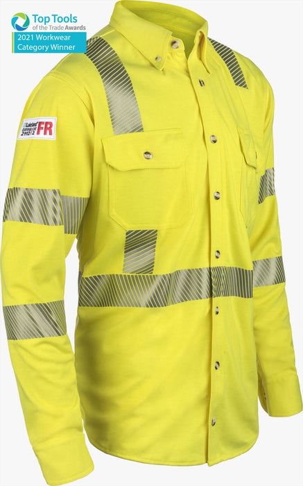 Lakeland ISHAT29RT High Performance Flame Resistant Knit High Visibility Button-Up Shirt