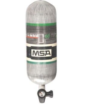 silver and black MSA 10183010 High Pressure Carbon Air Cylinder 4500PSI 60 Minutes