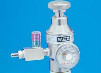 silver MSA 697344 Regulator with Matched Flow Valve 0-2 L/M on blue background