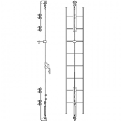 Ladder drawing with MSA SFPLS350035 Sure Climb Ladder Permanent 35 foot Cable System with Energy Absorber
