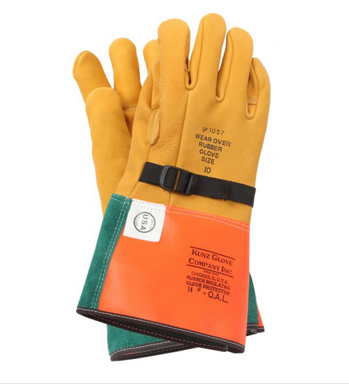 Kunz 1057-6 Cowhide Primary High Voltage Leather Protectors 14’ Gloves