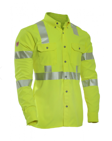 yellow National Safety Apparel DF2-AX3-324LS-HY Drifire FR Hi-Vis Utility Shirt Type R Class 3