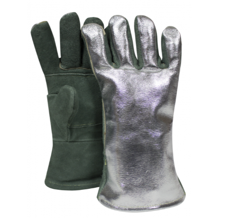 Silver National Safety Apparel DJXG1788DBWLSPF High Heat Aluminized Leather Glove on white background