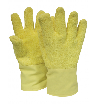 Yellow National Safety Apparel G51KTLW00214 Kevlar Terry Extreme Heat 14” Glove on white background