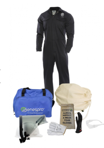 Black, blue, white National Safety Apparel KIT2CV08 Enespro Arcguard 8 cal Coverall Arc Flash Kit