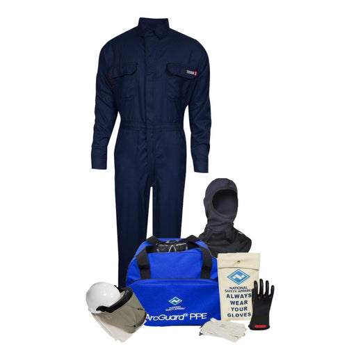 Blue, black, white National Safety Apparel KIT2TC8GPVBNG Enespro Tecgen FR 8 cal Coverall Arc Flash Kit w/Balaclava