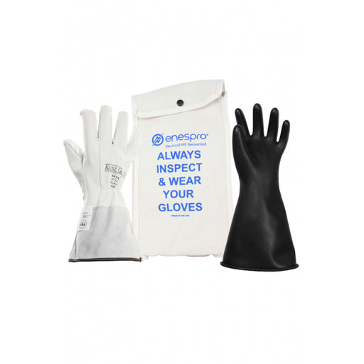 White and black NSA Enespro KITGC0-14 CLASS 0 Voltage Rubber Glove Kit on white background