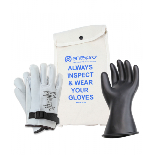 Black, white blue National Safety Apparel KITGC0B Enespro Class 0 USA Made Rubber 11” Rubber Voltage Kit on white background