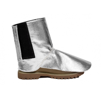 silver and black National Safety Apparel L09TATAVCXX Aluminized Spats on white background