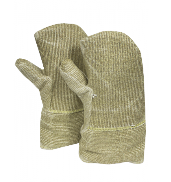 Yellow/tan National Safety Apparel M60ZPRH01014 Coated Fiberglass Extreme Heat 14 Inch Mittens on white background