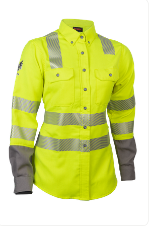 YELLOW reflective NSA SHRTS1C3W DRIFIRE FR Women's Hi-Vis Lightweight Work Shirt Class 3 
