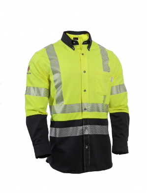 Yellow, black, silver Drifire National Safety Apparel SHRTV3C3 Hi-Viz FR Work Shirt Class 3 