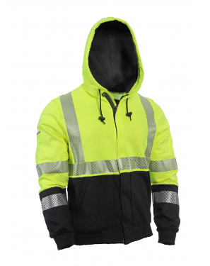 Yellow,  black, silver National Safety Apparel SWSHEHZC3 Drifire FR Hybrid Deluxe Zip Front Sweatshirt Type R Class 3