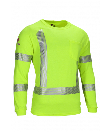 Yellow Drifire National Safety Apparel TEE-HXC3 Long Sleeve FR Hi-Viz T-Shirt Class 3