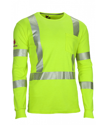 Yellow Drifire National Safety Apparel TEEY2LSPC3 Hi-Viz FR Dual Hazard Long Sleeve T-Shirt Class 3