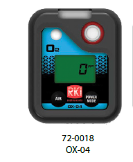 RKI Instruments 72-0018 OX-04 Series, Oxygen (O2) 0-40%, alkaline batteries and alligator clip